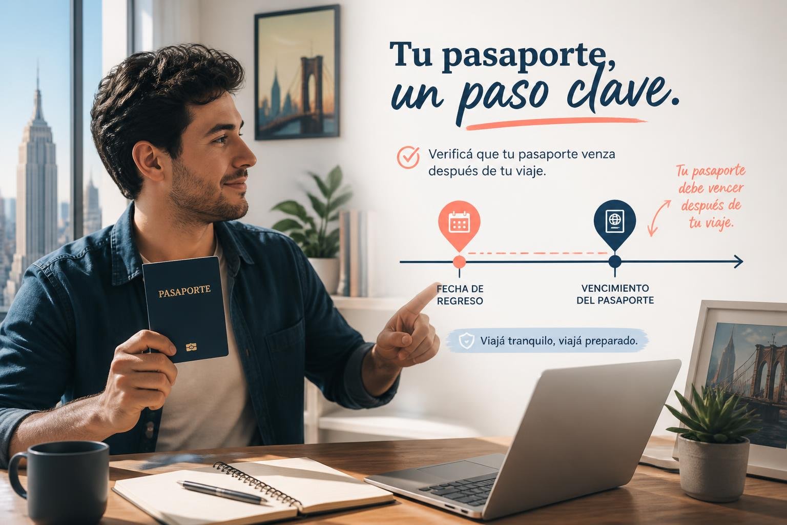 Ilustración flat vector de un viajero comparando la fecha de vencimiento del pasaporte con la fecha del vuelo de regreso