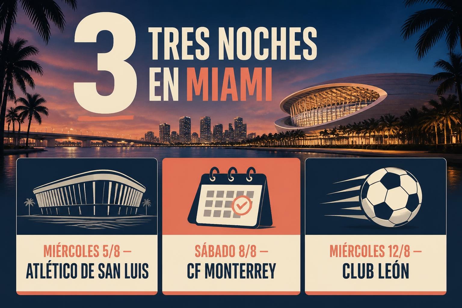Infografía con las tres fechas del Inter Miami en la Leagues Cup: rivales y horarios